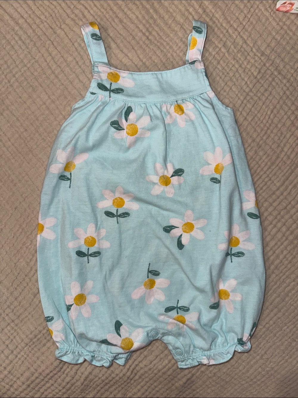 Carter's Light Blue Daisy Bubble Romper with Yellow Centers